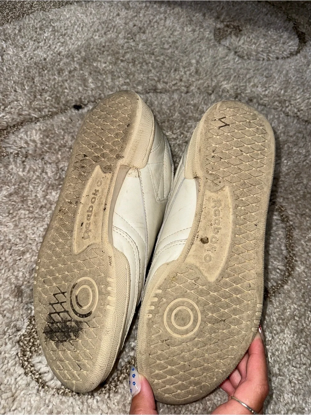 Reebok Off-White Leather Low-Top Sneakers with Green Logo